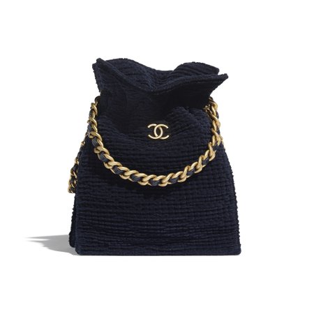 Cotton Tweed & Gold-Tone Metal Navy Blue Shopping Bag | CHANEL