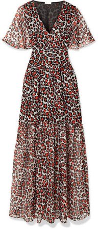 Maria Leopard-print Chiffon Maxi Dress - Red