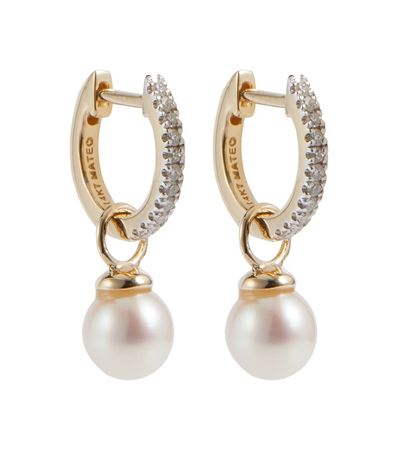 Mateo - 14kt gold earrings with diamonds and detachable pearls | Mytheresa