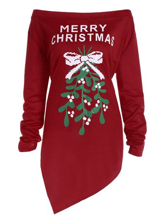 DressLily.com: Photo Gallery - Plus Size Off The Shoulder Asymmetric Christmas T-Shirt
