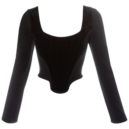 Vivienne Westwood black velvet long sleeve corset, fw 1988 For Sale at 1stDibs