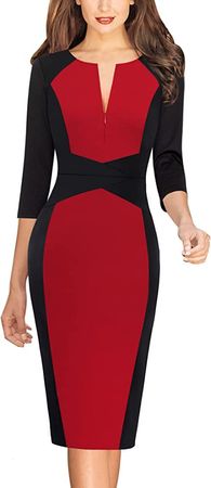 VFSHOW Womens Black and Red Patchwork Elegant Front Zipper Work Business Office Bodycon Pencil Sheath Dress 8220 BLK M at Amazon Women’s Clothing store