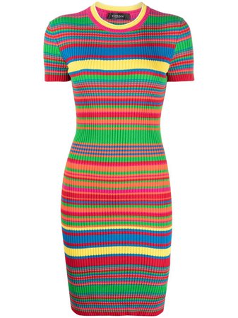 Shop red & green Versace striped ribbed-knit minidress with Express Delivery - Farfetch