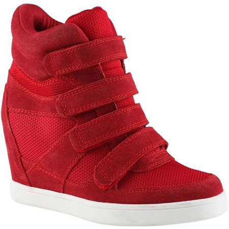 Red Velcro Sneaker Wedges