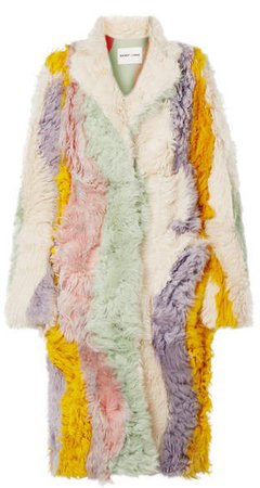 Sandy Liang - Patch Oversized Striped Shearling Coat - Cream