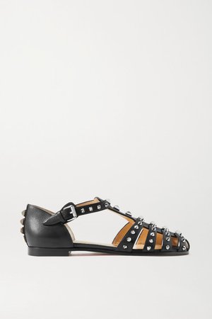Loubiclou Studded Leather Sandals - Black