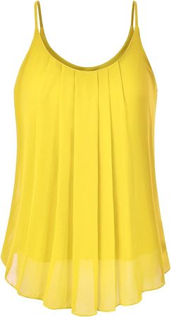 EIMIN Women's Pleated Chiffon Layered Sleeveless Cami Tank Tunic Top Yellow 3XL at Amazon Women’s Clothing store