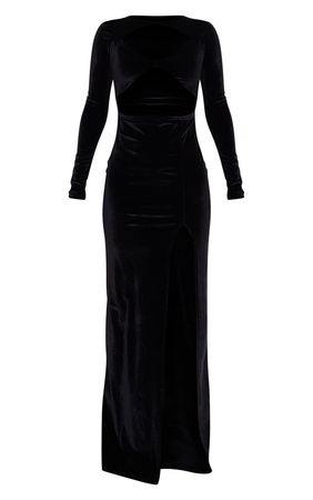 Black Velvet Cut Out Long Sleeve Maxi Dress | PrettyLittleThing USA