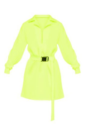 Petite Neon Lime Belt Detail Cargo Shirt Dress | PrettyLittleThing