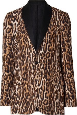 R13 | Oversized satin-trimmed leopard-print cotton-blend crepe blazer | NET-A-PORTER.COM