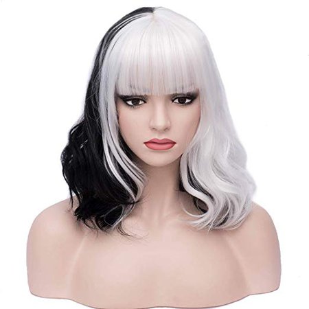 Amazon.com: BERON 14'' Short Curly Women Girl's Charming Synthetic Wig with Neat Bangs Wig Cap Included (Half Black/White): Beauty
