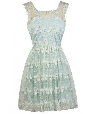 Pale Blue Embroidered A-Line Dress, Cute Blue Dress, Blue and Ivory Sundress Lily Boutique