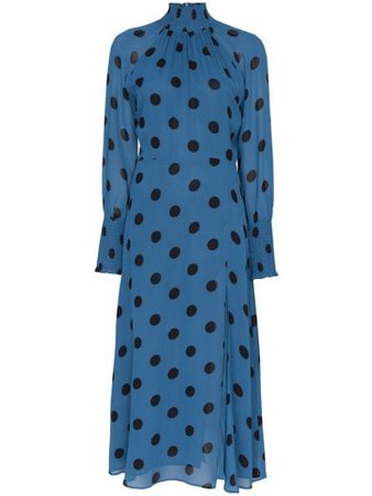 Reformation Valentin Polka-Dot Midi Dress 1305497TPR Blue | Farfetch