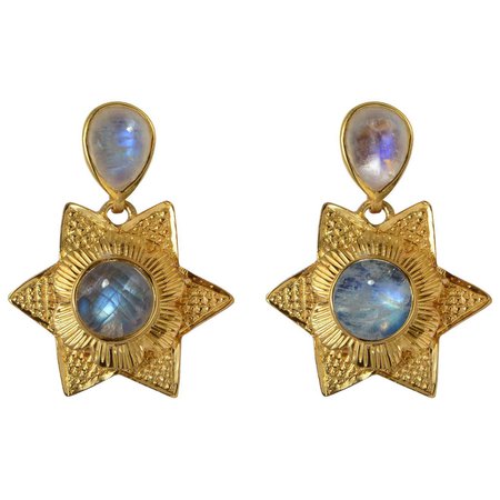 Emma Chapman Moonstone Gold Plate Drop Earrings For Sale at 1stDibs