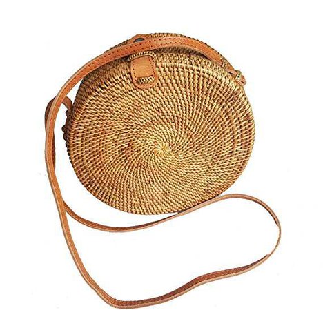 Amazon.com: Rattan Nation - Handwoven Round Rattan Bag (Plain Weave Leather Closure), Straw Bag: Home & Kitchen
