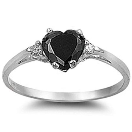 Romantic CZ Heart Ring in Sterling Silver, Beautiful Promise Ring or Just Because! - 7 / Blk Onyx