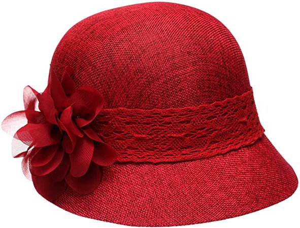EPOCH Women's Gatsby Linen Cloche Hat with Lace Band and Flower - Natural at Amazon Women’s Clothing store
