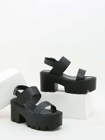 Women Black Minimalist Platform Slingback Sandals, Open Toe Punky Chunky Sandals For Daily | SHEIN