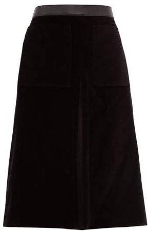 Flared Cotton Velvet Skirt - Womens - Black