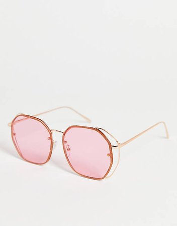 ASOS DESIGN 70s sunglasses in pink with glitter frame | ASOS