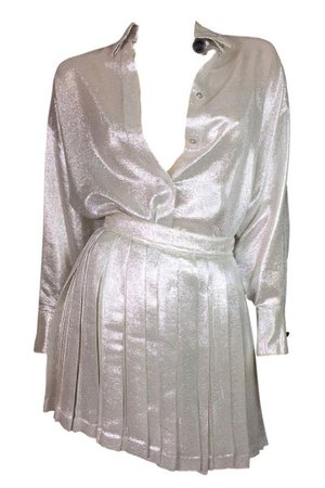 S/S 1994 Gianni Versace Silver Button Down Blouse & Pleated Skirt | My Haute Wardrobe