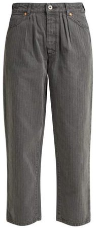 Straight Leg Herringbone Jeans - Womens - Grey