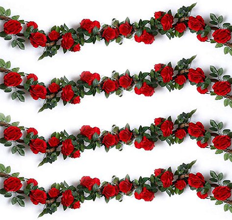 YILIYAJIA 4PCS(28.8 FT) Artificial Rose Vines Fake Silk Flowers Rose Garlands Hanging Rose Ivy Plants for Wedding Home Office Arch Arrangement Decoration (red): Amazon.ca: Home & Kitchen