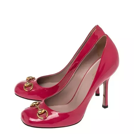 Gucci Pink Patent Leather Horsebit Pumps Size 36.5 For Sale at 1stDibs | horsebit heels