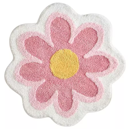 Pastel Pink Tufted Daisy Flower Accent Rug