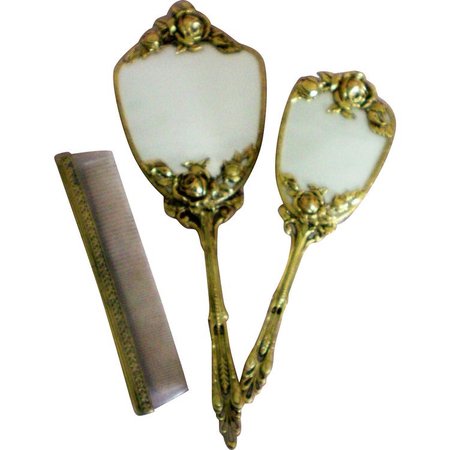 antique hand mirrors & comb
