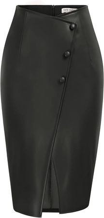 Amazon.com: Kate Kasin Women's Leather Skirts High Waist Split Button Wear to Work Pencil Skirts : Clothing, Shoes & Jewelry