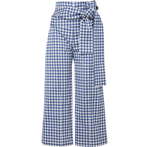 Silvia Tcherassi - Salve Cropped Gingham Cotton-blend Wide-leg Pants - Blue for $580.00 available on URSTYLE.com