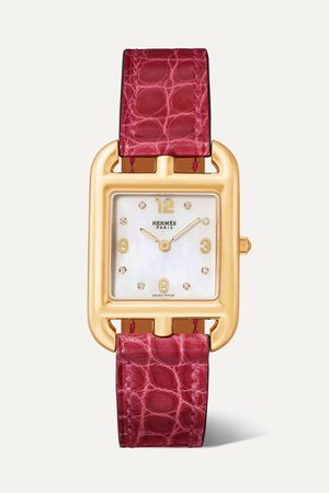 Gold Cape Cod 23mm small 18-karat gold, alligator, mother-of-pearl and diamond watch | Hermès Timepieces | NET-A-PORTER
