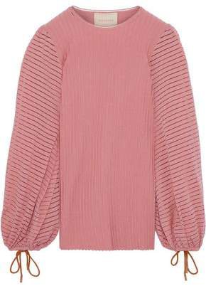 Open Knit-trimmed Ribbed-knit Top