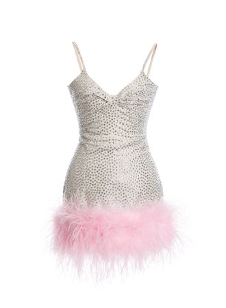 CRYSTAL PINK FEATHER TRIMMED MINI DRESS – LOULOU