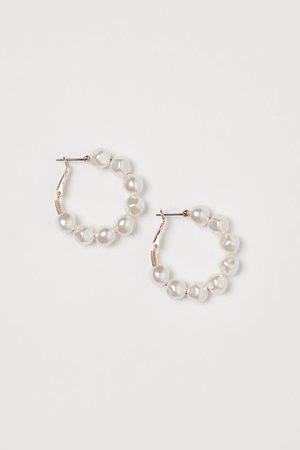 Hoop Earrings - Gold-colored/white - Ladies | H&M US