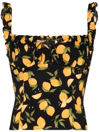 Shop black & yellow Reformation Cortese lemon print top with Express Delivery - Farfetch