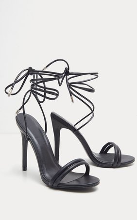 Black Strappy Leg Tie Heeled Sandal | Shoes | PrettyLittleThing