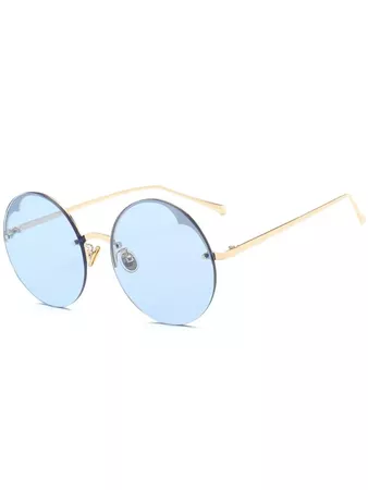 2018 Round Semi-rimless Sunglasses In LIGHT BLUE | ZAFUL