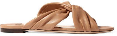 Leila Knotted Leather Slides - Tan