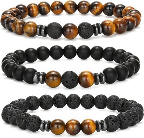 Amazon.com: MengPa Mens Beaded Bracelets Matte Lava Rock Volcanic Stone Beads for Women Stretch Bracelet Brown Tiger Eye Fashion Jewelry US4543C: Clothing, Shoes & Jewelry