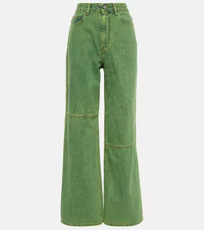Mid Rise Wide Leg Jeans in Green - Ganni | Mytheresa
