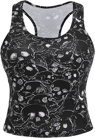 SOLY HUX Women's Skull Print Sleeveless Round Neck Casual Summer Crop Tank Tops