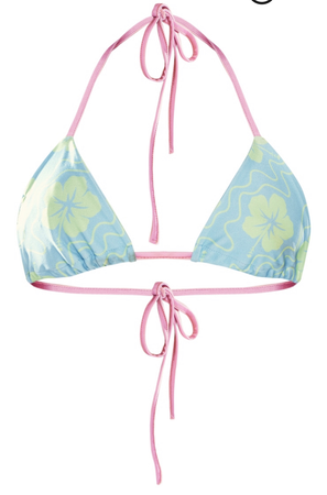 PLT- blue Hawaiian print contrast binding triangle bikini top