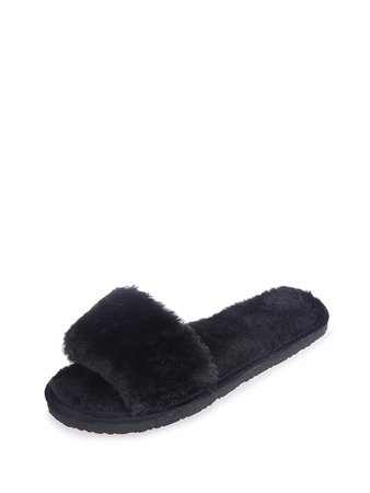 Faux Fur Design Flat Slippers