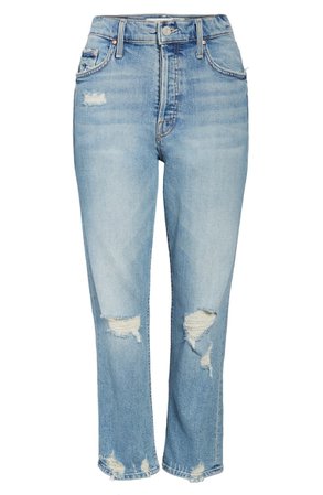 MOTHER The Tomcat High Waist Ripped Crop Straight Leg Jeans (Hella Hot) | Nordstrom