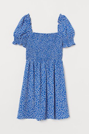 Smocked Dress - Bright blue/floral - Ladies | H&M US