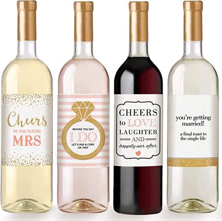 Amazon.com: Engagement Celebration Wine Bottle Labels, Set of 4 Waterproof Labels, Engagement Party Gift, Bridal Shower Favor, Bachelorette Party Ideas: Home & Kitchen
