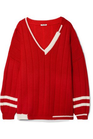 MIU MIU Oversized Striped Ribbed Wool Sweater