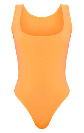 Neon Orange Scoop Neck Sleeveless Bodysuit | PrettyLittleThing